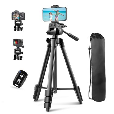 UBeesize 54'' Camera Tripod, Phone Tripod for iPhone with Bag, Travel Tripod Stand with Remote Compatible with iPhone 15/14/13/12/11, Android Phones, Cameras, DSLR and Gopro