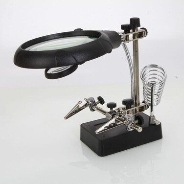 LED Light Stand Loupe, Lighted Helping Third Hands Clamp Clip Magnifying Soldering Stand Watch Jewelry Repair Loupe Magnifier (2.5X7.5X10)