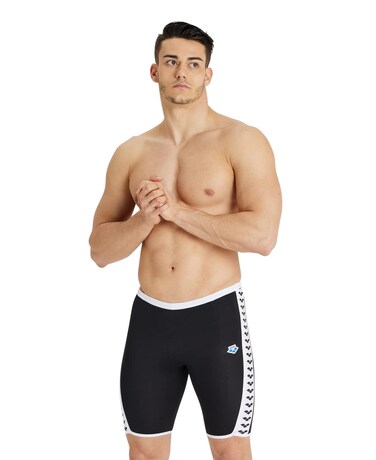 ARENA Men's Standard Performance Icons Solid Swim Jammer, Black/White, 32