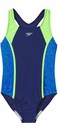 Speedo Girls Racerback Sport Splice One Piece Swimsuit (as1, Alpha, s, Regular, Dark Blue/Neon Green)