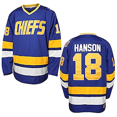 Hanson Brothers Hockey Jersey 16 Charlestown Chiefs 17 Jeff Slap Shot 18 Movie Hockey Jersey Blue White S-3XL (18 Blue, Large)