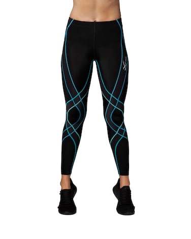 CW-X Women's Endurance Generator Joint and Muscle Support Compression Tight, High Performance Leggings for Running and Weight Lifting, Black/Cyan