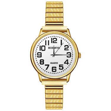 OIDEA Women's Easy Reader Watch: Large Face Clear Number Elastic Strap Analog Quartz Wrist Watches for Women Waterproof Ladies Watch White Dial Face Gold Stainless Steel Band