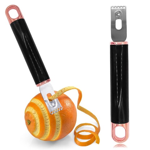 Channel Knife, 2 in 1 Lemon Peeler Zester Cocktail Garnish Citrus Zester 5 Baldes Ultra Sharp Lemon Rind Twist Peeler Stainless Steel Bar Tool Professional Grade Bar Accessory (Rose Gold)