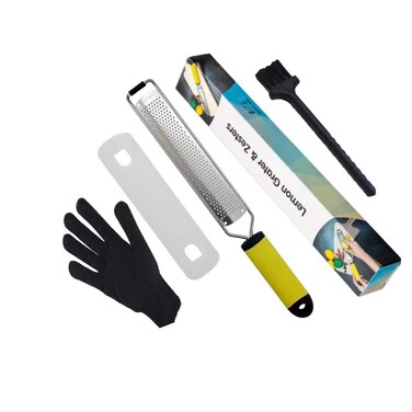 Lemon Zester Tool Set, Fine Micro Grater with Handle Sharp Stainless Steel Flat Zester for Kitchen Cheese Garlic with Protective Cover Dishwasher Safe Powerful Assistant Yellow