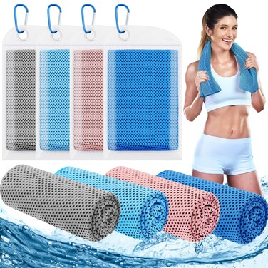 Leuceiy 4 Pack Cooling Towels (40"x12"), Cooling Towels for Neck and Face, Gym Towel for Working Out, Soft Breathable Microfiber Ice Towel for Yoga Sport Running Golf