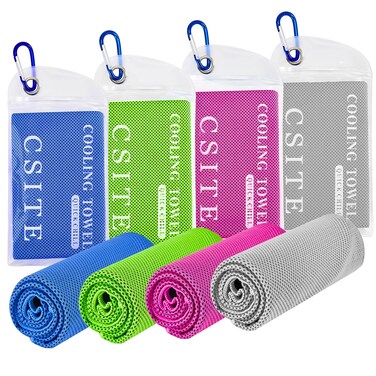 CSITE 4 Pack Cooling Towels (47"x12") for Neck and Face, Ice Towel for Hot Weather, Soft Breathable Chilly Gym Towels, Microfiber Towel for Work Out, Yoga, Running, Camping &amp; More Activities