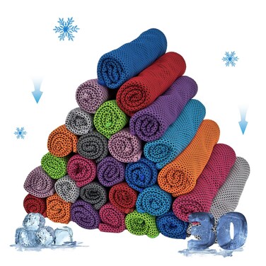 AWOWZ 30 Pack Cooling Towels Ice Towel Workout Towel, Soft Breathable Sweat Towel for Sports, Yoga, Gym, Golf, Camping, Running, Fitness, Workout &amp; More Activities
