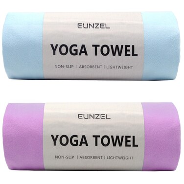 Eunzel 2 Pack Hot Yoga Towel Non Slip Yoga Mat Towel Non-Slip Sweat Absorbent Microfiber Towel for Hot Yoga, Pilates and Workout 72" x 26.5", Blue/Purple