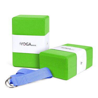 JBM Yoga Block 2 pack Plus Strap Cork Yoga Block Yoga Brick 6 colors - High Density EVA Foam Yoga Block to Support and Deepen Poses, Lightweight, Odor-Resistant and Moisture-Proof with Metal D-Ring