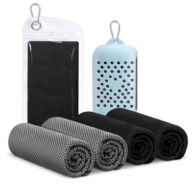 Finvizo 4 Pack Cooling Towels for Neck: Cool Towel Workout Sweat Towel for Sports Gym, Black