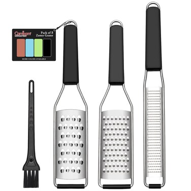 Cambom Cheese Grater Citrus Zester Lemon Zester Pack of 3-304 Stainless Steel - A Sharp Tool for Parmesan Cheese, Ginger, Garlic, Nutmeg, Chocolate, Vegetables，Fruits，Dishwasher Safe Black