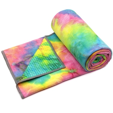 Eunzel Yoga Towel,Hot Yoga Mat Towel with Grip Dots Sweat Absorbent Non-Slip for Hot Yoga, Pilates and Workout 24" x72", Yellow &amp; Blue &amp; Pink