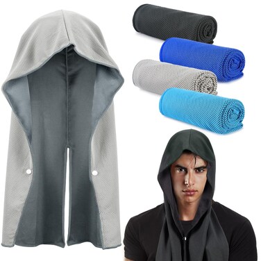 Acostop Cooling Towels for Neck and Face - Absorbent &amp; Quick Drying Cooling Hoodie Towels with Evaporative Cool Technology &amp; UPF 50 Sun Protection in Hot Weather Sports Gym Fitness Cycling, 4 Pcs