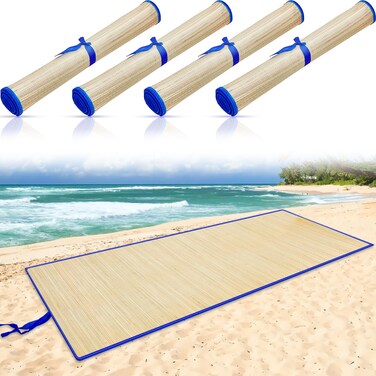 Qunclay 4 Packs Straw Beach Mat Waterproof Non Slip Straw Mat Foldable Lightweight Picnic Mat with Trim for Camping Sunbathing Picnic Floor Yoga (Blue,60 x 33 Inch)