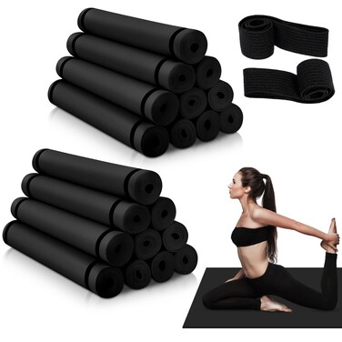 Timgle 20 Pieces Yoga Mats Bulk 68 x 24 x 0.16 Inch, 4 mm Exercise Mats with Strap Thick Non Slip Workout Yoga Mat for Women Man Gym Fitness Stretching Workout Yoga Pilates Floor Exercises (Black)