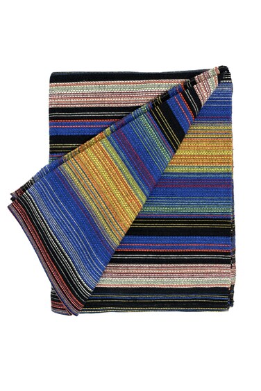 Open Road Goods Handwoven Outdoor Yoga Blanket- Outside Patio Throw   Yoga Mat Beach Blanket/Picnic Blanket/Decorative Throw   100% Cotton Blue Striped Yoga Mat (Half)