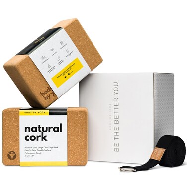 Luxury Cork Yoga Block Set - Extra Large Yoga Blocks with Performance Grade Natural Portuguese Cork   High Density, Non-Slip Support for Safer Balancing   Extra Long Yoga Strap Included