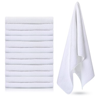12 Pcs Microfiber Gym Towels, Fitness Exercise Towels, Workout Towels for Sweat, 360 GSM 12 x 30 Inch Microfiber Gentle and Fast Drying Absorbent Gym Towels for Men Women Yoga Travel Sports (White)