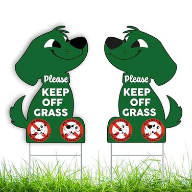 2 PC Keep Off Grass Sign - 8x12 Double Sided Coroplast No Peeing Dog Signs for Yard - Please Pick Up After Your Dog Sign - Dog Poop Signs for Lawn