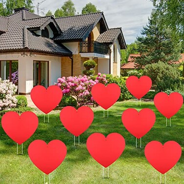 FEQO 20 Pack Valentines Heart Shape Yard Sign Outdoor Pathway Lawn Decorations with Stakes Red Heart Yard Signs for Valentines Day, Wedding, Anniversary
