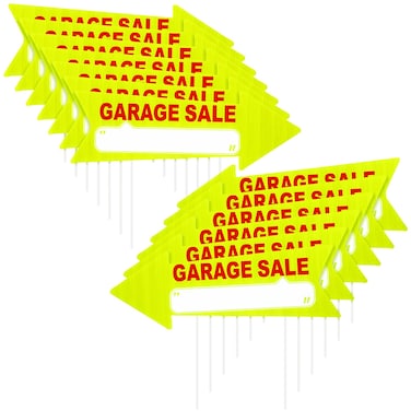 Wenqik 12 Pcs Garage Sale Sign with Stakes Double Sided Neon Arrow Signs with Stakes 17 x 6 Inches High Visibility Yard Sale Signs This Way Arrow Yard Signs Plastic Garage Sale Sign (Yellow and Red)