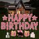 ComboJoy Happy Birthday Yard Sign with Stakes - 18 Pcs Happy Birthday Yard Sign, 3 Pcs LED Lights, Personalized Age Happy Birthday Sign, 16 Inches Waterproof Birthday Yard Lawn Party Decoration (Pink)