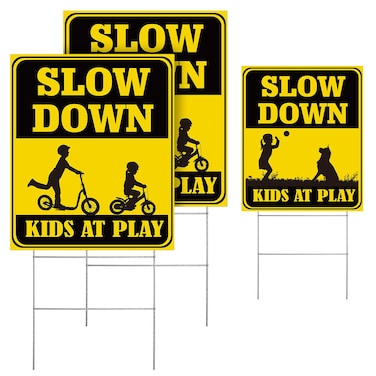 Slow Down Kid at Play Sign 15.5 x 13 Inch Double Sided Sign for Yard with Metal Wire Stake Waterproof Plastic Neighborhood Street Caution Yard Sign (2)