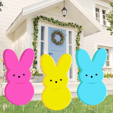 24in Easter Yard Decorations Rabbit Bunny Yard Sign Stakes Outdoor Lawn Decorations Bunny Happy Easter Yard Stakes for Easter Party Decorations Supplies Prop Spring Decor