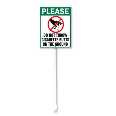 SRongmao Do Not Throw Cigarette Butts On The Ground Yard Sign with Stake 7x8.8inch Rustproof Aluminum Sign for Yard Garden Lawn Street Outdoor