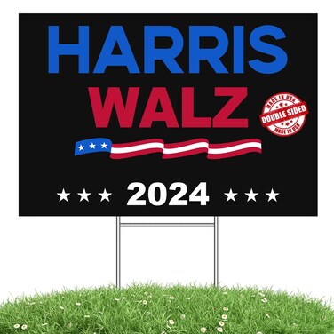 Harris Waltz Yard Sign, Harris Waltz 2024 Vote Lawn Sign with Metal H Stake, Kamala Harris for President Lawn Sign, Kamala Harris Yard Sign, Double Sided Garden Sign for Outdoor Save Democracy Sign