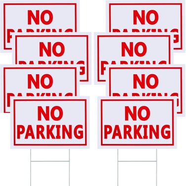 Juexica 8 Pieces No Parking Signs No Parking Yard Sign with Stake Plastic Waterproof Outdoor Signs with Metal H Stake for Driveways Yard Lawn(Red Letters on White Background,8 x 12 Inch)