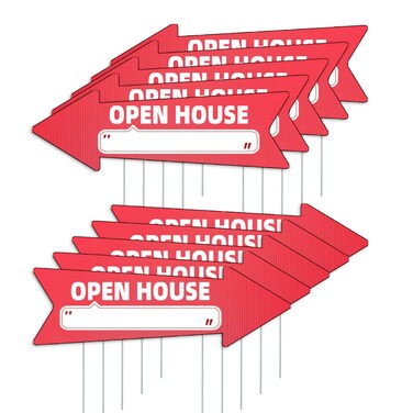 Open House Red Arrow Yard Signs with Stakes-16 x 5 in Double Sided, Open House Real Estate Signs, Property Sale Directional Arrows Signs, WEATHER-PROOF (10)