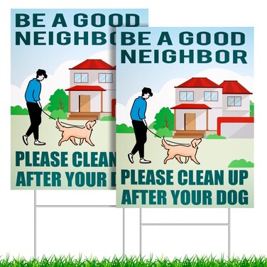 No Pooping Dog Signs, IKAYAS 2 Pack Double Sided 9 x 12" No Dog Poop Signs for Yard Clean Up After Your Dog Signs with Stakes No Pooping Dog Signs for Yard, Outdoor Sign Necessary for Garden Yard