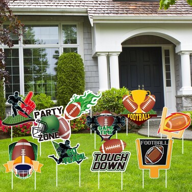 DoubleFill 10 Pcs Football Yard Sign with Stakes Sports Yard Decorations Footballs Outdoor Lawn Decorations Sign for Sports Themed Birthday Baby Shower Game Day Team School Practice Party Supplies