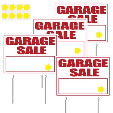 4 Packs Garage Sale Signs with Stake 17" x 13" Double Sided Sale Signs Garage Moving Sale Signs Yard Sale Signs with Stake with Metal Stakes, Weather-proof