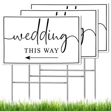 3 Packs Wedding Direction Arrow Signs with H Stakes, Wedding This Way Plastic Signs Double-Sided Printed Arrows Wedding Signs, Waterproof Wedding Directional Arrow Lawn/Yard Signs Decorations, 12 x 17