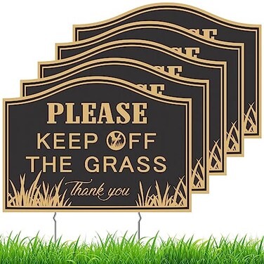 Leinuosen 5 Pcs Keep off the Grass Signs with Stakes 14 x 10 Inch Please Stay off Grass Signs for Yard Lawn Double Sided Do Not Walk on Grass Keep Dogs off Grass Sign Easy Install for Outdoor Use