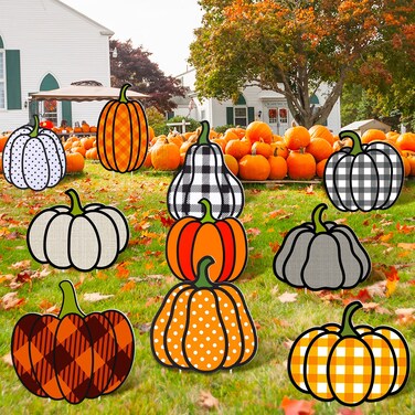Bucherry 10 Pcs Fall Yard Stakes Pumpkin Yard Signs Thanksgiving Outdoor Decorations Fall Harvest Autumn Yard Decorations Halloween Yard Lawn Walkway Decorations Signs (Pumpkin)