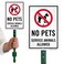 SmartSign 10 x 7 inch &ldquo;No Pets - Service Animals Allowed&rdquo; LawnPuppy Yard Sign and 18 inch Stake Kit, 40 mil Laminated Rustproof Aluminum, Red, Black and White, Set of 1, Made in USA
