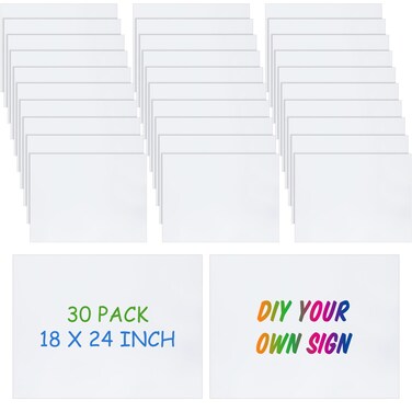 Pangda 30 Pack Corrugated Plastic Boards Bulk, 18 x 24" Blank Yard Signs Corrugated Plastic Sign 3/19'' Thick Yard Sale Signs for Outdoor Lawn Sign Road, Arrow, Real Estate Garage Sale Signs