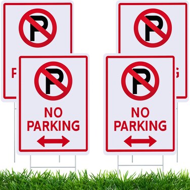 Kigley 4 Pcs No Parking Signs with H Stake 14 x 10" Plastic No Parking Yard Sign Waterproof Parking Sign Double Sided No Parking Outside Signs, Weatherproof and Fade Resistant, Easy to Mount