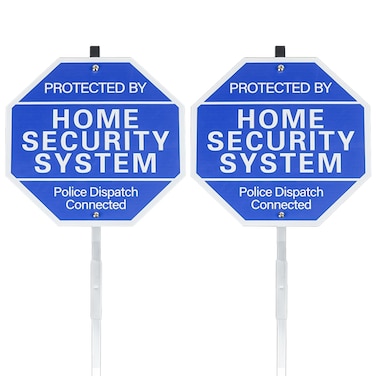 AzReference 2-Pack Protected By Home Security System Signs for Yard - Police Dispatch Connected Warning Sign with Ground Stake - 40 mil Reflective Aluminum - UV Protected