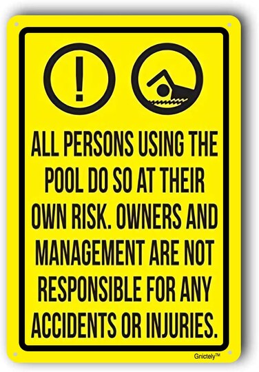 Warning Sign,Pool Rules Sign,Pool Safety Sign "All Persons Using The Swimming Pool Do So At Their Own Risk." 8"X12" Metal Aluminum Sign