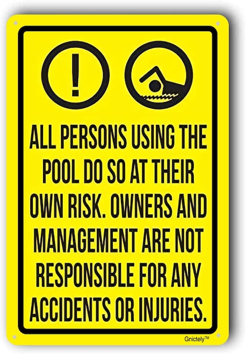 Warning Sign,Pool Rules Sign,Pool Safety Sign &quot;All Persons Using The Swimming Pool Do So At Their Own Risk.&quot; 8&quot;X12&quot; Metal Aluminum Sign
