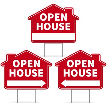 3PC Open House Sign with Stakes, 17 Inches by 13 Inches - Double Sided Signs - Corrugated Plastic - Real Estate Open House Directional Yard Signs