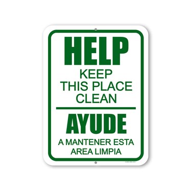 Honey Dew Gifts, Help Keep this Place Clean, 9 inch by 12 inch, Metal Sign Post, Yard Signs, Warning Signs, Keep Area Clean Sign, Signs for Business, HDG-1415