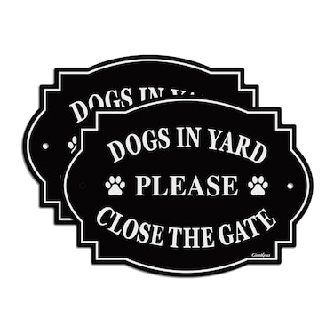 GicnKeuz Dogs in Yard Please Close the Gate Sign, 9.5x6.7 Inches Beware of Dog Signs, Reflective Aluminum, Fade Resistant, Indoor or Outdoor Use (2-Pack)