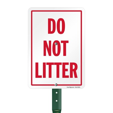 SmartSign 10 x 7 inch &ldquo;Do Not Litter&rdquo; LawnPuppy Yard Sign and 18 inch Stake Kit, 40 mil Laminated Rustproof Aluminum, Red and White, Set of 1, Made in USA