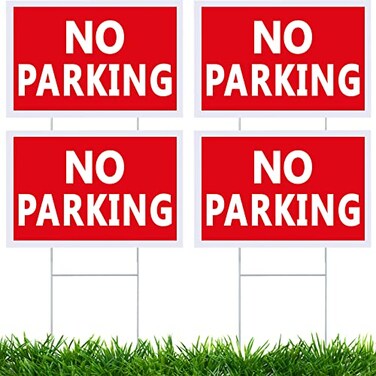 Juexica 4 Pcs No Parking Signs with Stand 8 x 12 Inches Double Side No Parking Yard Sign No Parking Signs with Stakes Weather Resistant Waterproof for Driveways (Red Print White)